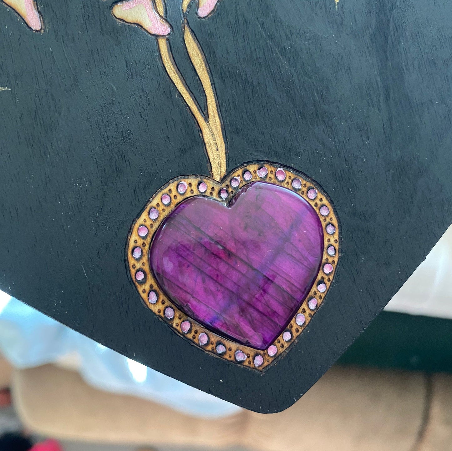 Skeleton Hand Labradorite Heart Wood Piece