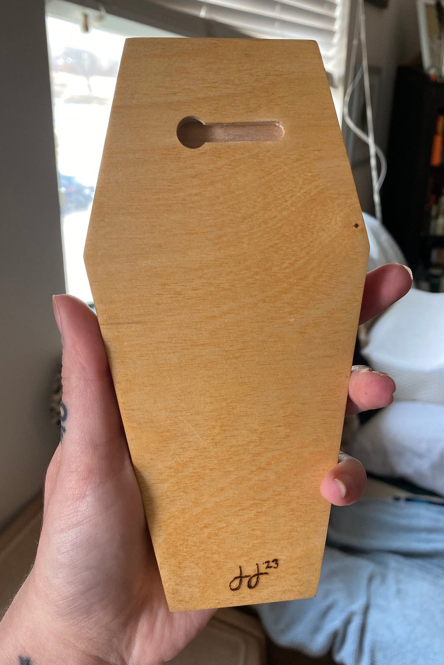 Raven Skull Wood Burned Coffin