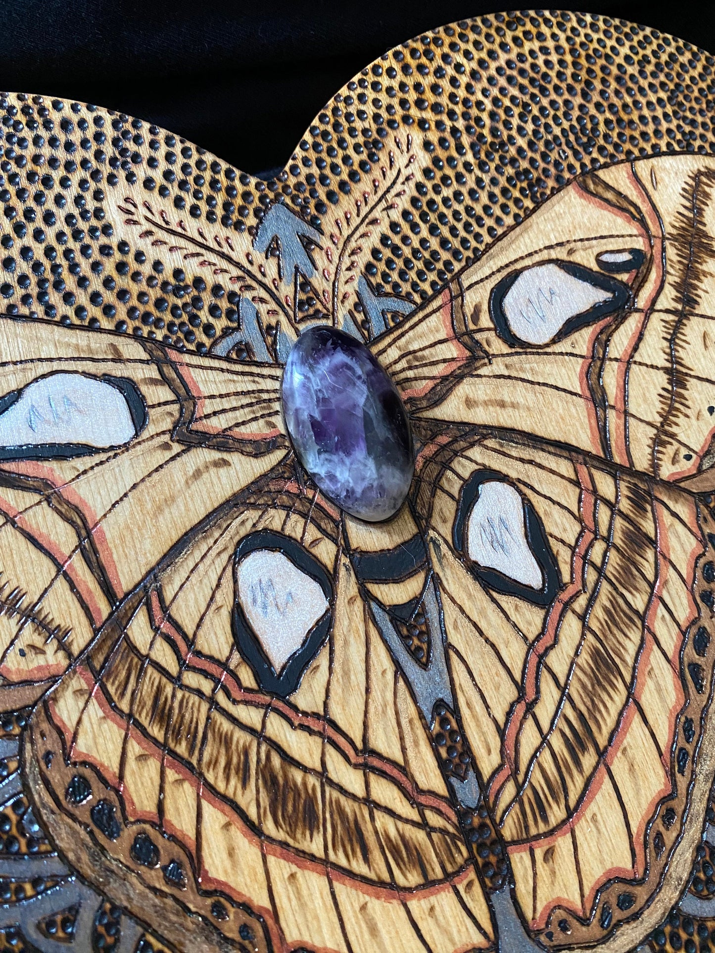 Amethyst Moth Wood Burned Heart